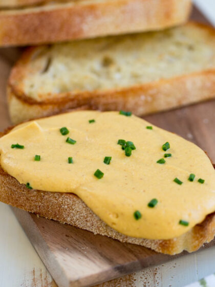 Vegan Welsh Rarebit - toast with butternut squash "cheese" sauce