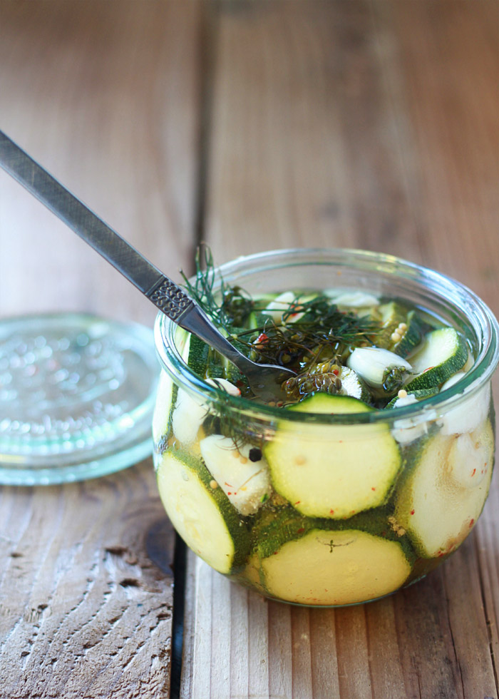 A jar of zucchini pickles